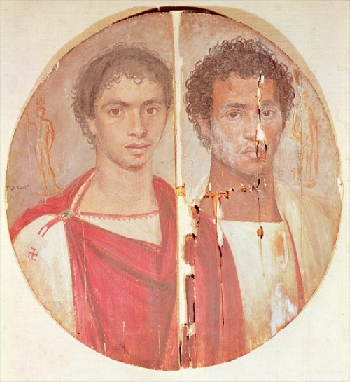 egypt-museum: Two brothers - Fayum funeral portrait (encaustic painting on wood). Roman Period, ca. 