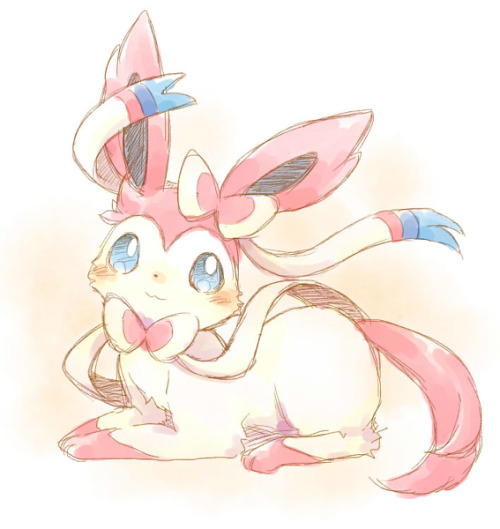 gottacatchemall:  Slyveon’s pokemon type has been revealed- Fairy!  Other Fairy-types include Gardevoir (Psychic/Fairy), Jigglypuff (Normal/Fairy), and Marill (Water/Fairy).  Fairy-type is super effective against Dragon types. [News, Picture] 
