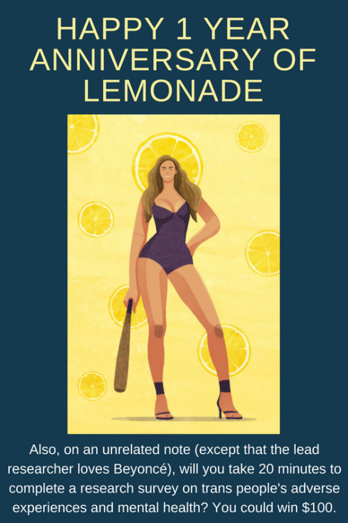One year ago today, Beyoncé changed our lives by unveiling Lemonade. If you are an adult (age