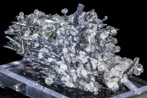 Calcite on Stibnite - Xikuangshan Mine, Hunan Province, China