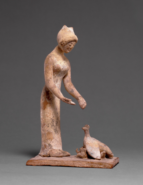 thegetty:A terracotta statuette from 500–475 B.C. depicting a woman feeding a hen and chicks.In the 