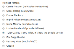 tyleroakley:  thosecheekyharriestwins:  I’m laughing because tyler is nominated for hottest female omfg  Sorry ladies.