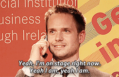 dreamwalkers:Patrick J. Adams answers girlfriend Troian Bellisario’s phone call on stage x