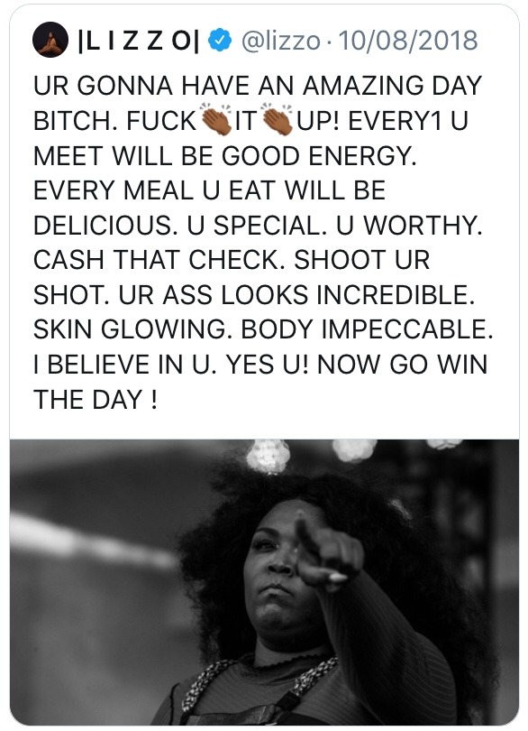 lemontoaknifefight: me: :( lizzo: me: :) 