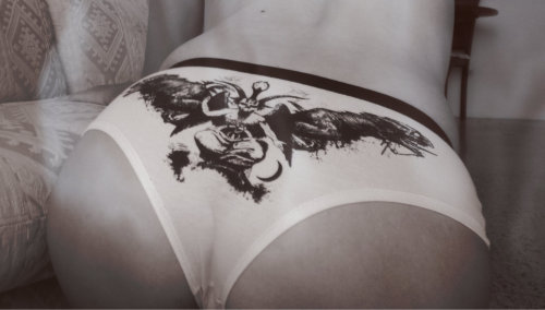 gypsystripper:  If you want these Panties by my Dear Friend just go to: The Unholy 13sus - facebook / tumblr. Check his tumblr out! He has really cool designs there!  Love your ass! So sexy