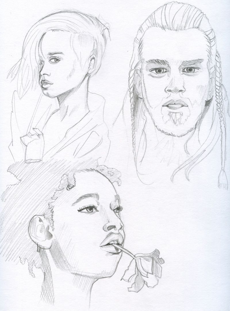 319, 320, 321/365 - The weekend’s portrait sketching. Had a revelation about how to handle flowers when drawing the woman on the bottom of the page (it’s all about value!) Gonna be a busy week, so there will likely be more sketchbook stuff to...