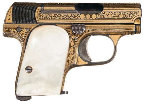Rare and Historic Gold damascened Spanish Astra pocket pistol presented to the Spanish Civil War Luf