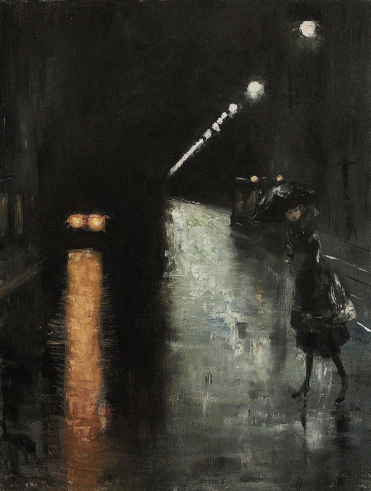 the-night-picture-collector:  Lesser Ury ( 1861 - 1931), Nocturnal Street Scene,