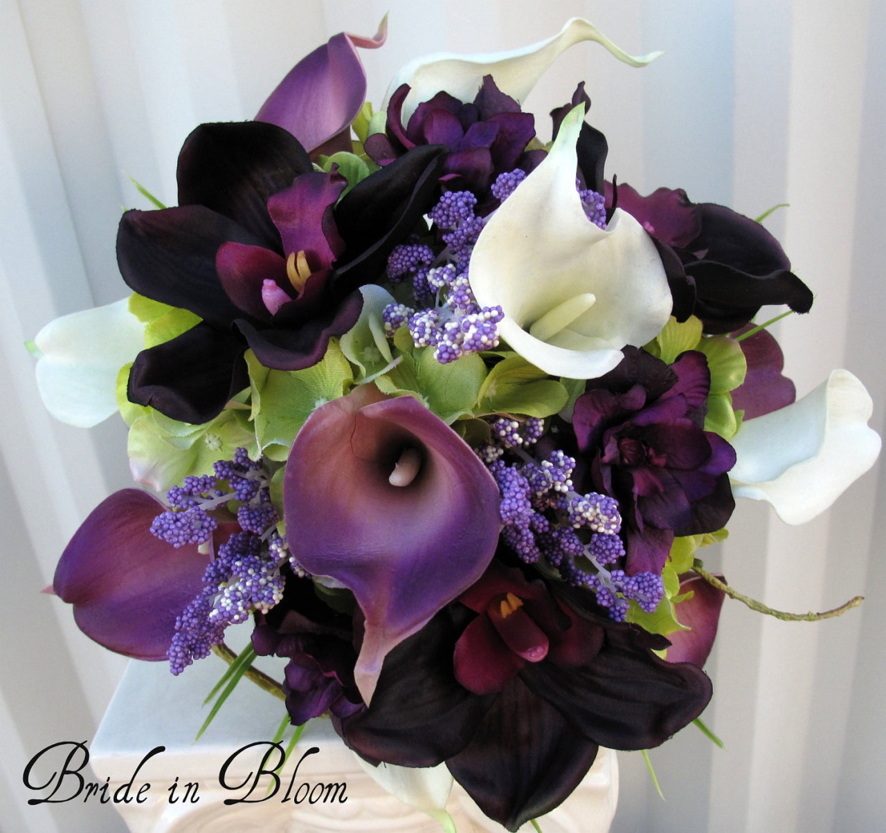 idealpinner:  Plum Wedding bouquet - 3 piece set - Real touch Wedding flowers calla