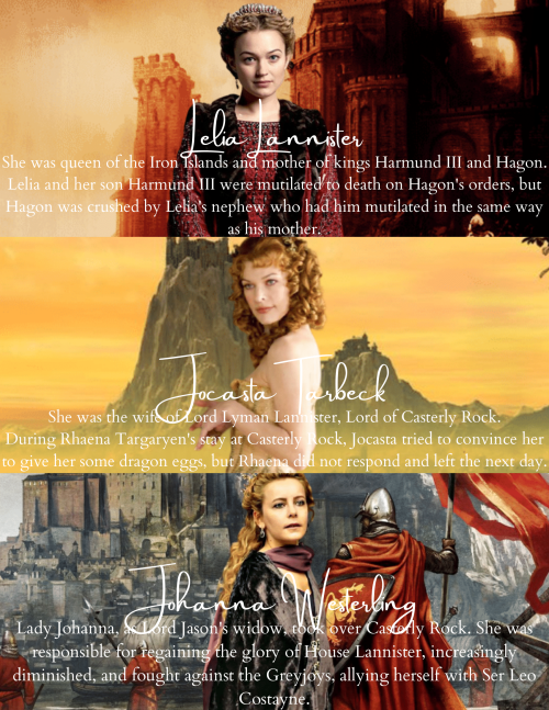 dragonmartellstark: Women of House Lannister (Ladies of Casterly Rock, daughters or wives of minor m