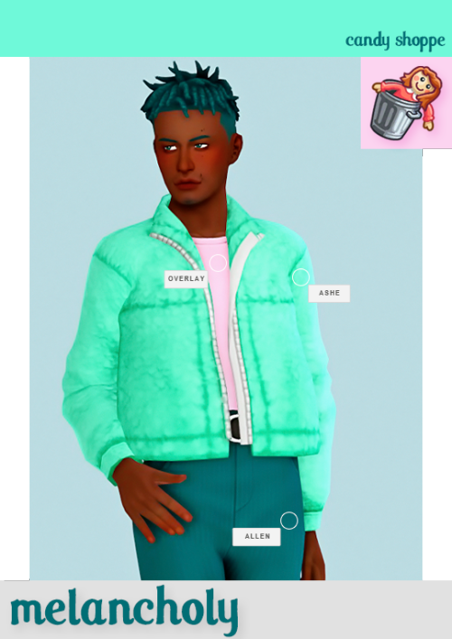 @clumsyalienn’s Melancholy clothing in Candy Shoppe36x Addon swatches in Candy Shoppe from @be