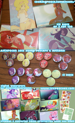 cookingpeach:  Luvpeaches swag for AnthroCon 2013! SWAG GIVE AWAY!So above is all the new stuff I will have for sale SO FAR… at AnthroCon 2013.Also, all my digital download wallpapers are now available for sale (And some free!) at my download store
