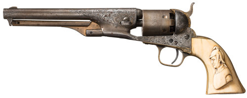 Engraved Colt Model 1861 with relief carved grips.