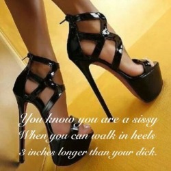 slavemichelleforbbc: safemodecurious:  “longer than your clitty”!  Fuck the caption I just want those heels    Fuck yes 