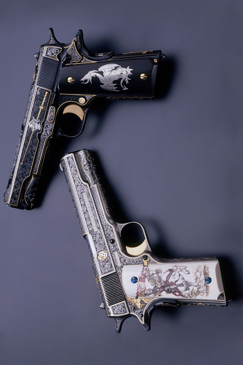 ewok-gia:  “The White &amp; Black Knights” 1911 A1 .45 Autos  By Mike Dubber