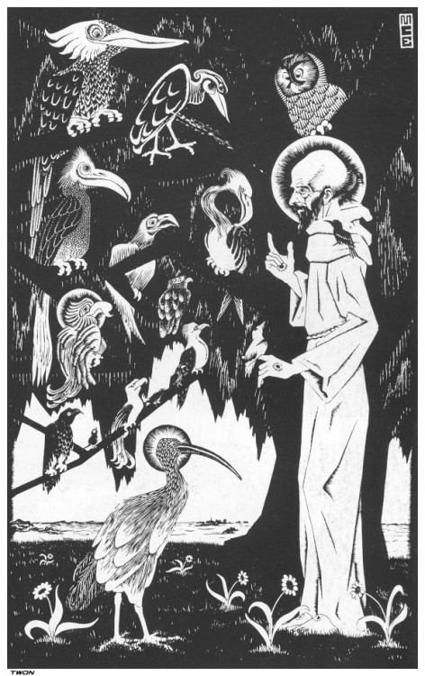 St. Francis preaching to the Birds, 1922 by M. C. Escher