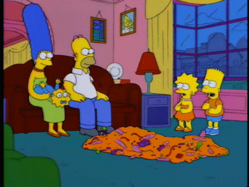 Homer: Hey, kids, lots of candy left for breakfast.
Bart and Lisa: [groaning]
Marge: Why don’t we give it to some needy children then?
Bart and Lisa: [groaning] No.