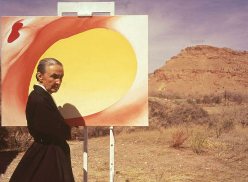 nobrashfestivity:Georgia O’Keeffe in Santa fe, by Tony Voccaro and Pelvis Series, Red with Yellow, 1