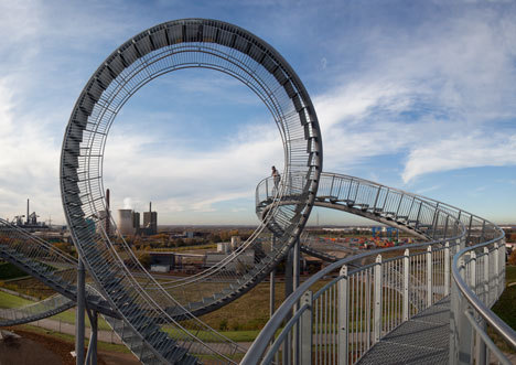 sixpenceee:In Duisburg, Germany there is a roller coaster you can actually walk on. It’s called Tiger & Turtle- Magic Mountain.  As you look closer you can see there is a portion that seems to go upside down. You can view a guy’s walkthrough