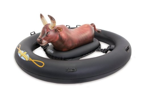 Turn your pool party into a rodeo this summer with the Inflat-A-BullBe brave and enjoy a fun bull-ri