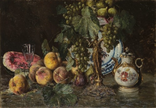 Giuseppe Giardiello, Still life with summer fruits and coffee pot