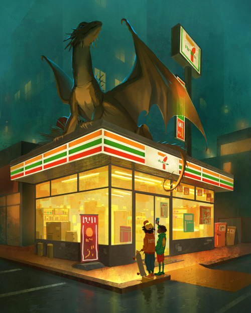 tamberella:The 7-11 dragon laid her eggs! You can watch the process of this painting under the story highlight “Process 20″ on my Instagram!Twitter I Instagram