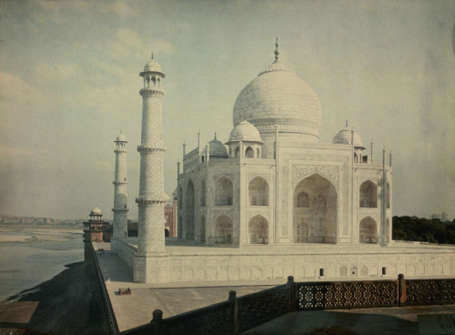 A view of the Taj Mahal on the Jumna River, 1923. Photograph by Jules Gervais Courtellemont, Nationa