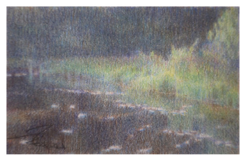 Rottaälven, färgpenna, 11x7 cm, 750 kr.…River Rottna,  coloured pencil, 11x7 cm, €75.