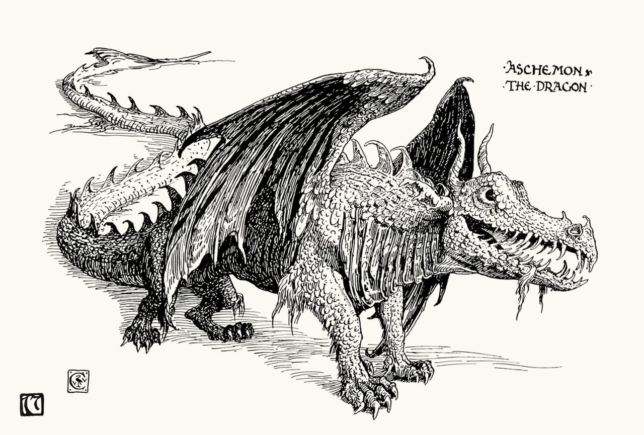 oldbookillustrations:  Aschemon the dragon.  Walter Crane, from Beauty’s awakening,