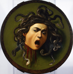 saturnsdaughter:    Caravaggio, Medusa (2nd version), 1597-98   A suspicion, a doubt, a jealousygrew in my mind,which turned the hairs on my head to filthy snakes,as though my thoughtshissed and spat on my scalp.My bride’s breath soured, stankin the