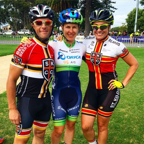 pedalitout: Just casually kicking back with Amanda Spratt at the Orica GreenEdge Team car!! Hahaha!!