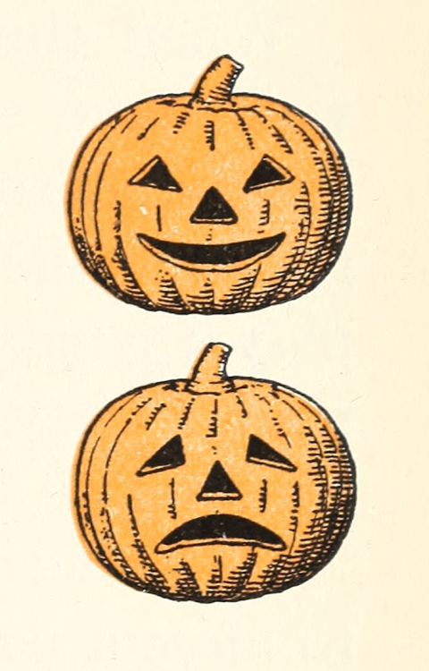 nemfrog:nemfrog:Happy and sad Halloween pumpkins. Elementary English in Action. Grade 1. 1935.Intern