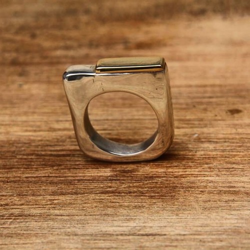 goldpanpete:Lost wax cast sterling silver and 18k gold bar ring. #jewelry #jeweller #jewellery #ring