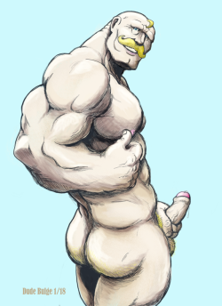 burlydudebulge:  Welp, here it is, my very first fully digital piece. Made plenty of mistakes but also learned a lot, and in the end I’m okay with it. lol. Hoping my next attempt will look more polished, and I find a coloring style I enjoy. 