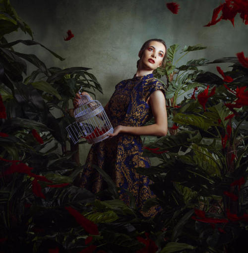 “Freedom” by LidiaVives: http://bit.ly/2QvAqmc
While the bird may be free, the model still remains captive in this photo, surrounded by plants and anchored by the spotlight.