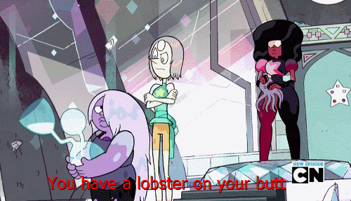 grimphantom:  codykins123:  Lol!  Grimphantom: lol aside of being funny(tho more funny if the lobster pinched her butt lol) is that how Pearl looks hot with her hair wet XD  I love the gems~ <3