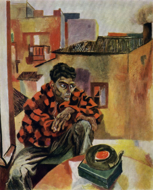 Rocco with a Gramophone   -  Renato Guttuso , c.1960-61 Italian,1911 - 1987Oil on canvas   