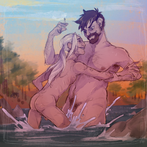 Another doodle of our RDO OCs Woody and Josh taking a bath. Probably after a long night of drinking 