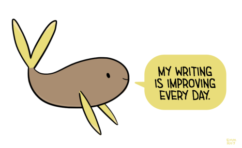 positivedoodles:[drawing of a brown fish with yellow fins saying “My writing is improving every day.