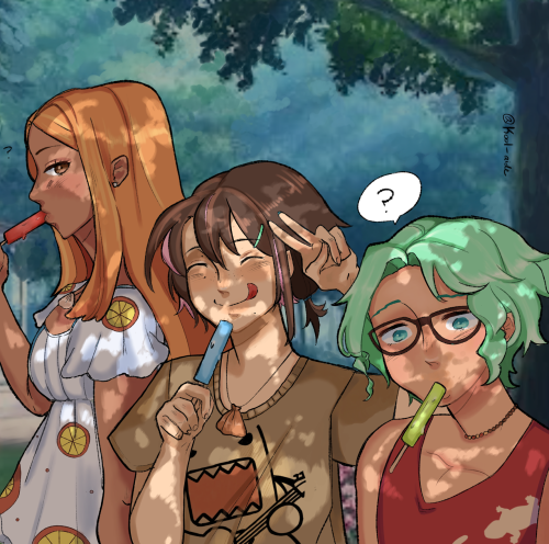 Elizabeth, My Oc (Aydan) And Cove Eating Popsicles (cove Is Sitting Down Cuz Otherwise It Wouldnt Be