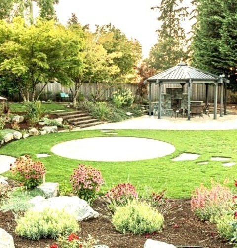 Fireplace In PortlandIdeas For A Sizable, Modern Backyard With Stone Landscaping And A Fireplace.
