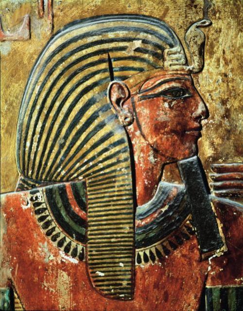 The head of Seti I (r.1294-1279 BC), detail of a wall painting from the Tomb of Seti I (KV17). Valle