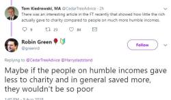 tranarchist:Trillion degree hot take: “You deserve to be poor because you give money to charity”