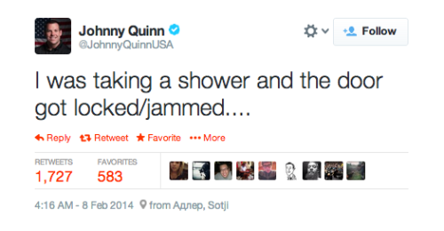 theclearlydope:USA! USA! USA!!!!imwithkanye:When in Sochi. Bobsledder Johnny Quinn makes the great e