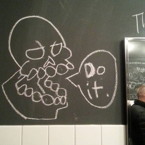 Hahaha, chalk on the men’s room wall.  (at Night Shift Boston Ma)