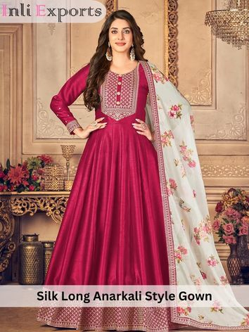 Silk Long Anarkali Style Gown for Wedding Events