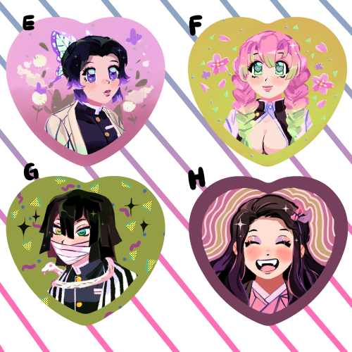 (Reblogs are rlly appreciated !) im opening pre orders for my kny and promare heart buttons  I&