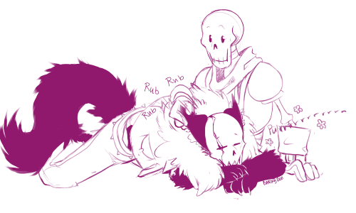 darky-doo: Sorry for the wait xwx life is cruel Ive been wanting to draw @sanspar‘s UFwolf pap for a whillleeeee hngggg so fluff  I like to imagine that UF pap only lets certain monsters rub his ears or pet him <3  EDIT: DONT ASK WHY THE WOLF IS