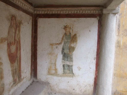 Lararium from Pompeii; The sacred corner of the houses in ancient Rome.