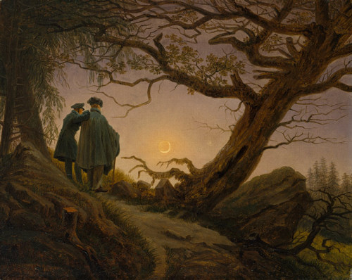 artist-friedrich:Two Men Contemplating the Moon, 1830, Caspar David FriedrichMedium: oil,canvas